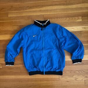 Vintage 90s Nike Youth Windbreaker Jacket Blue Black White Logo Kids Size L
